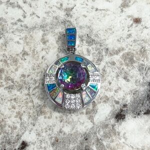 Silver Tone Mystic Topaz & Opal Pendant